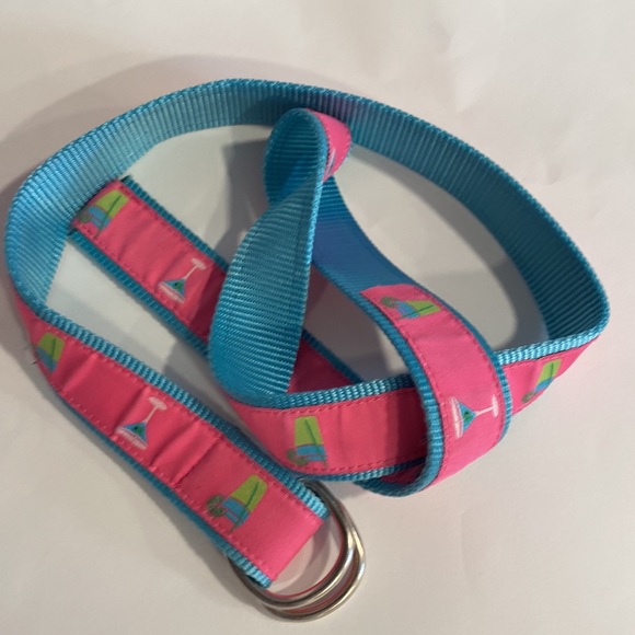 Douglas Paquette Belt Jacquard Ribbon D Ring Pink Cocktails Drinks Size M - Picture 8 of 8